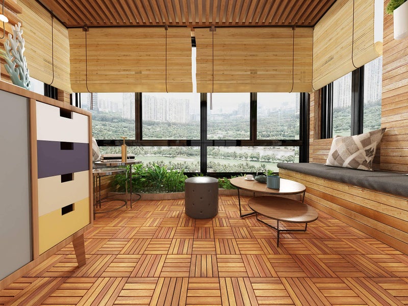 INTERBUILD REAL WOOD Acacia Hardwood Deck and Patio Easy to Install Interlocking Flooring Tiles 12"×12" - 10 Tiles/Pack - Totally 10 Sq. Ft. - Image 2