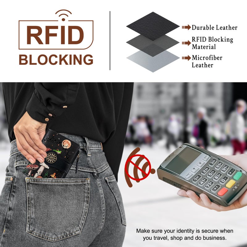 Tipmile Small Wallet Women Coin Pocket Bifold RFID Blocking Card Holder Leather Wallets with Zipper - Image 3