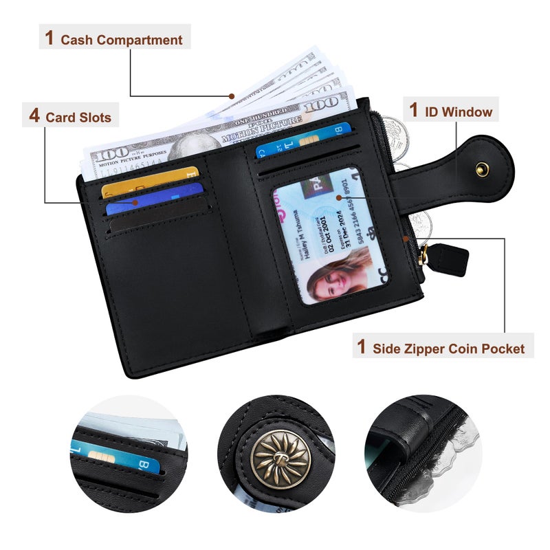 Tipmile Small Wallet Women Coin Pocket Bifold RFID Blocking Card Holder Leather Wallets with Zipper - Image 2