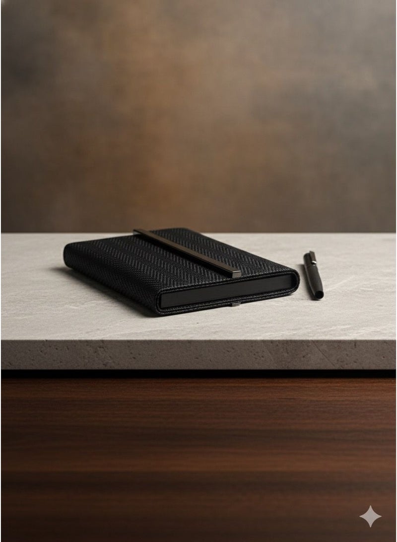 دفتر ملاحظات أسود فاخر مع قلم – تصميم داكن للمحترفين - Image 3