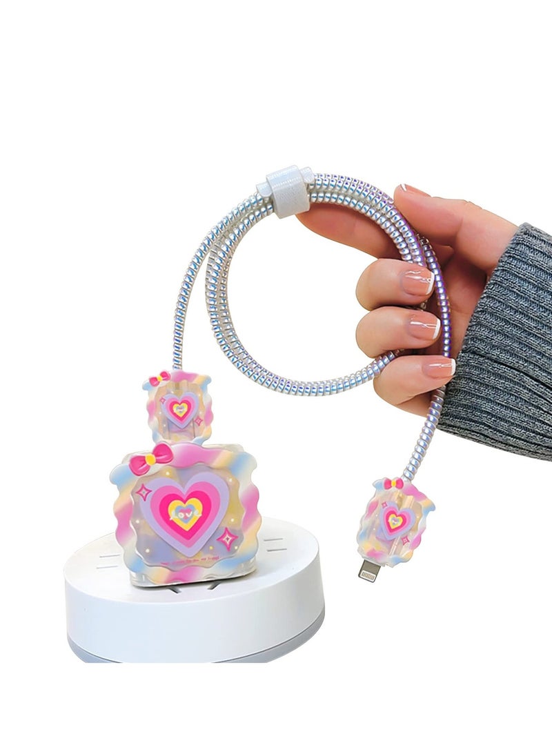 Cable Protector for iPhone Charger, Lovely Cable Protector Compatible with iPhone 18W/20W Charger Anti-Bending USB Cable Cover with Spiral Ropeand End Protector (Love Heart) - Image 1