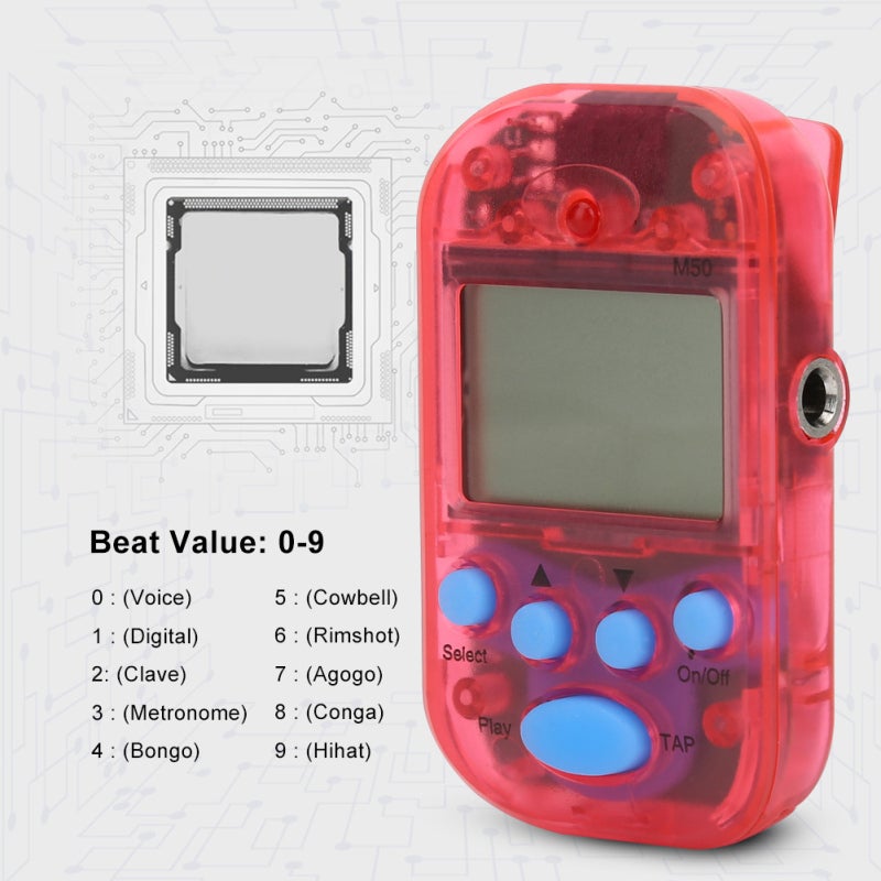 Meideal Mini Digital Metronome Clip-On With Tap Tempo - Double Channel Headphone Output Red Compact Metronome for Music Students - Image 4
