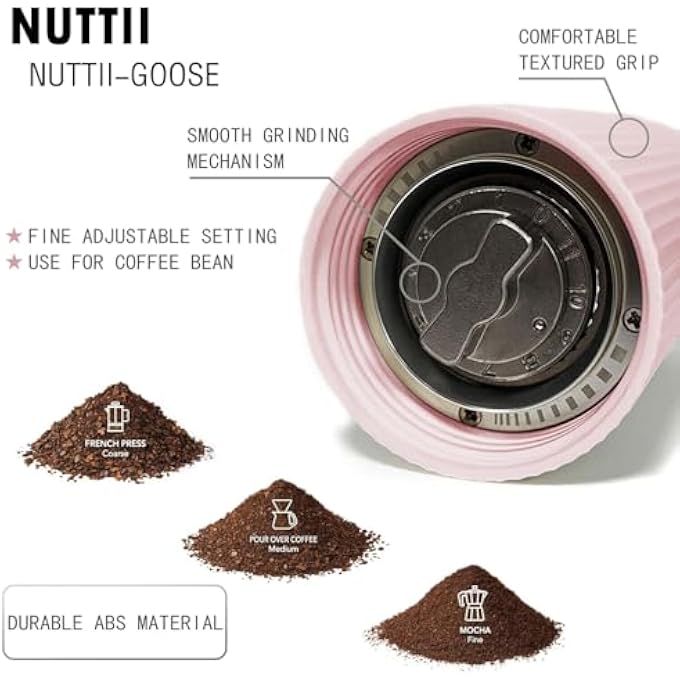 AOOEDDI Nuttii Manual Coffee Grinder Cnc Stainless Steel Conical Burrs Internal Adjustable Settings For Even Grinding Series Handheld Grinder Suitable For GiftsPink - Image 2