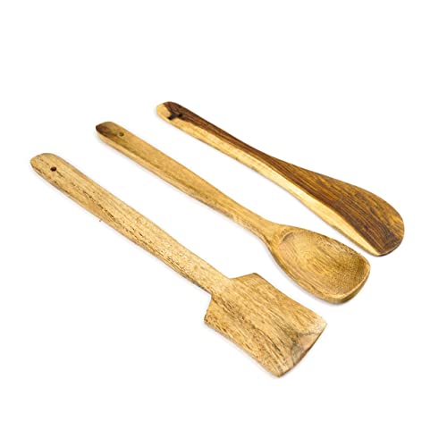 OGGN Pure Handmade Wood Spoon Spatula Set of 3, Natural Wooden Spoons & Spatulas Combo for Cooking, Non-Sticky Ladles, Butter Spoon, Palta for Frying/Flipping/Serving Food (Pack of 3) - Image 3