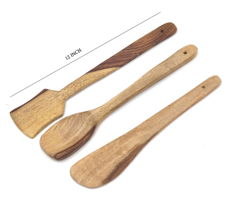 OGGN Pure Handmade Wood Spoon Spatula Set of 3, Natural Wooden Spoons & Spatulas Combo for Cooking, Non-Sticky Ladles, Butter Spoon, Palta for Frying/Flipping/Serving Food (Pack of 3) - Image 4