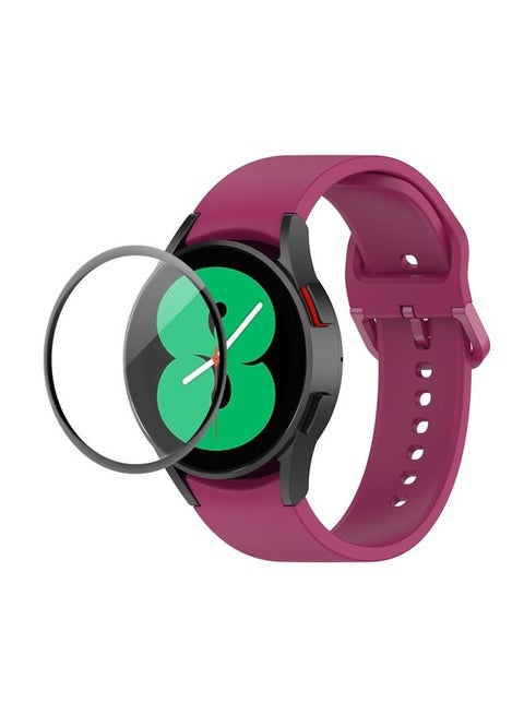 Replacement Strap For Samsung Galaxy Watch4 40mm JUNSUNMAY Silicone Adjustable Strap + Full Coverage PMMA Screen Protector Kit Wine Red