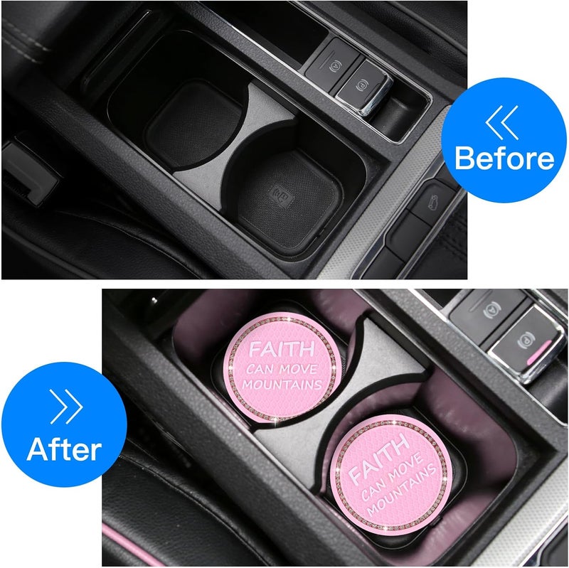 ACODABLEM 2 Pack Bling Car Cup Holders Universal, 2.75 Inch Silicone Anti Slip Cup Coaster Embedded in Ornaments Coaster, Crystal Rhinestone Rubber Pad Set Round Auto Drink Coaster Car Interior Accessories - Image 2