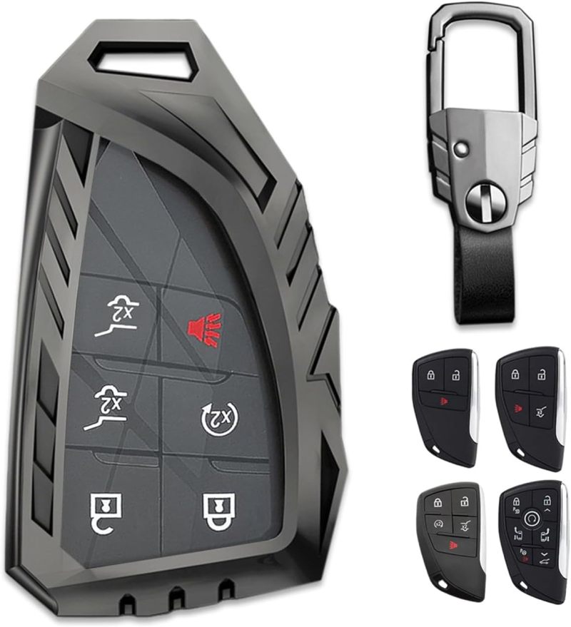غلاف مفاتيح الصمام المصنوع من سبائك الزنك: غلاف مفتاح ذكي فضي بحماية كاملة 360 درجة - محافظ لفتاح السيارة متين ذو لمسة عالية الجودة لشفروليه سوبربان تاهو جي إم سي يوكون لعامي 2021 و 2022 لجهاز إرسال عن بعد بدون مفتاح ب3/4/5/6 أزرار - Image 2