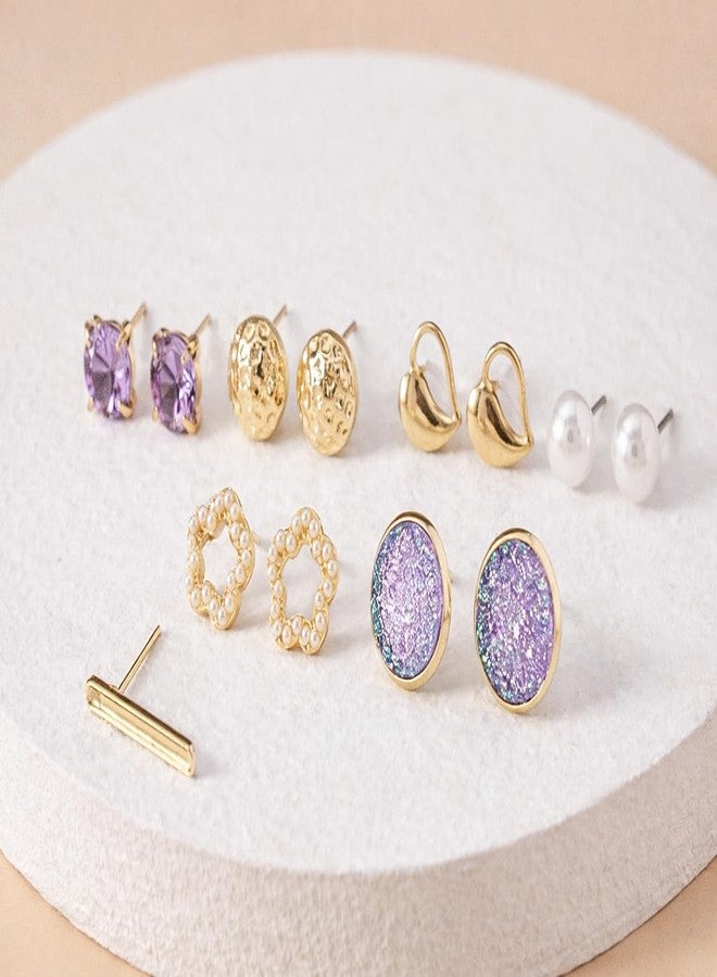 Highlark 30 Pairs Gold Plated Stud Earrings Set for Women | Crystal, Pearl & Heart Designs | Lightweight Everyday Fashion Earrings - Image 5