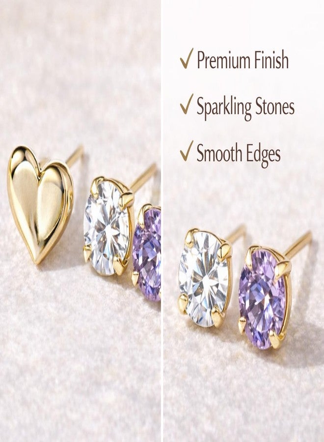 Highlark 30 Pairs Gold Plated Stud Earrings Set for Women | Crystal, Pearl & Heart Designs | Lightweight Everyday Fashion Earrings - Image 4