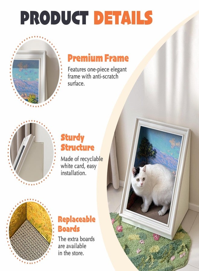 PETKARAY Art Frame Cat Scratch House, Oil Painting Kitty Scratcher Cardboard House, Large Cat Cave with Replaceable Scratching Boards - Image 5