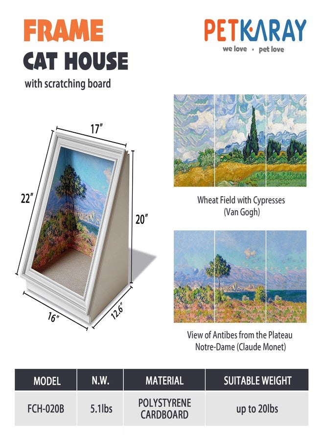 PETKARAY Art Frame Cat Scratch House, Oil Painting Kitty Scratcher Cardboard House, Large Cat Cave with Replaceable Scratching Boards - Image 4