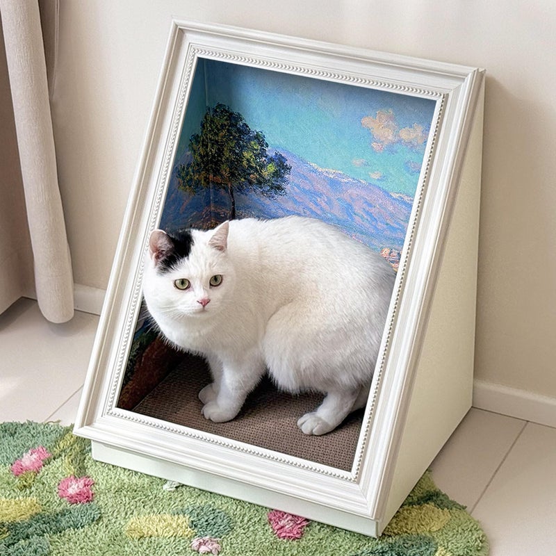 PETKARAY Art Frame Cat Scratch House, Oil Painting Kitty Scratcher Cardboard House, Large Cat Cave with Replaceable Scratching Boards - Image 1