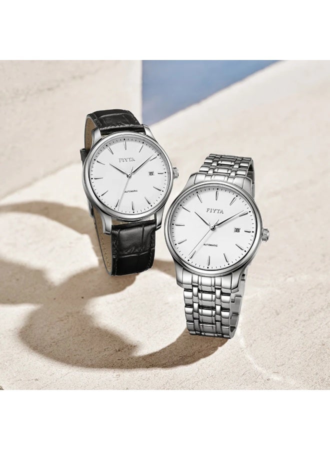Fiyta Classic Series, White Dial With Steel Band And Large Three-hand Automatic Mechanical Watch For Men, Simple Business Style - Image 4