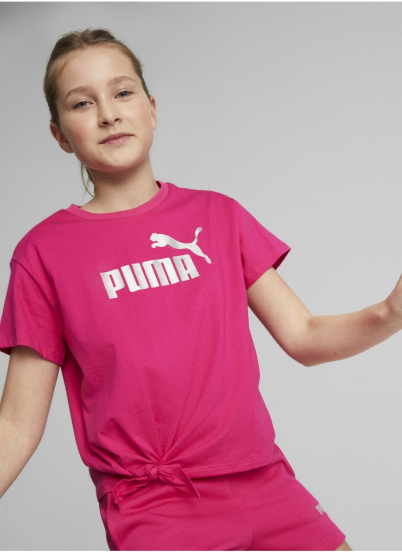 PUMA - Essentials Kids Girls Logo Knotted Shortsleeve T-Shirt - Image 1