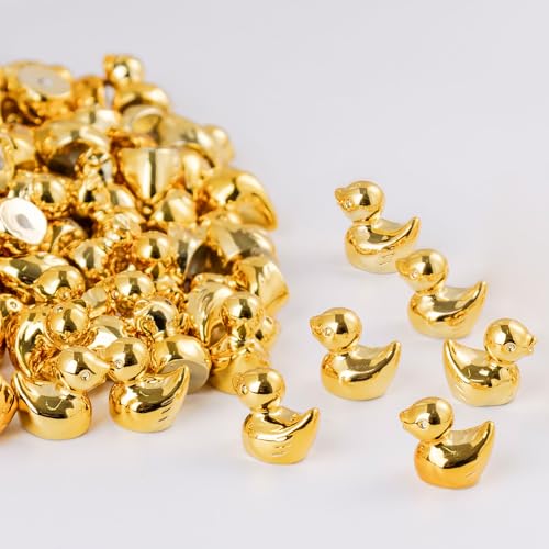Nerfcareani 120Pcs Gold Duck Mini Animals Decorative Animals for Party, Home Craft DIY Projects Resin Sculpture Decor(There are Grooves at the Bottom) - Image 2