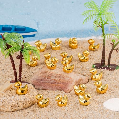 Nerfcareani 120Pcs Gold Duck Mini Animals Decorative Animals for Party, Home Craft DIY Projects Resin Sculpture Decor(There are Grooves at the Bottom) - Image 3