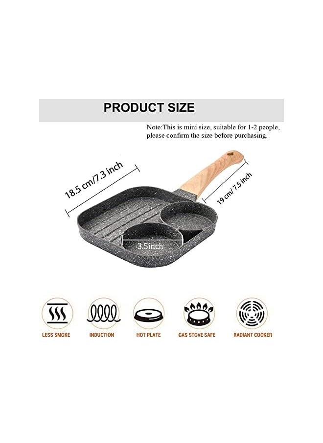 VIO Non-Stick Egg Frying Pan Pancake Omelette Pan Aluminium Alloy Fried Egg Cooker for Cooking Ham Omelette Egg (3 Section)  - Image 2