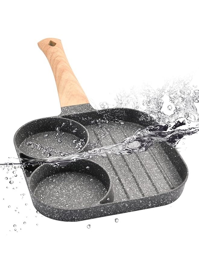 VIO Non-Stick Egg Frying Pan Pancake Omelette Pan Aluminium Alloy Fried Egg Cooker for Cooking Ham Omelette Egg (3 Section)  - Image 1