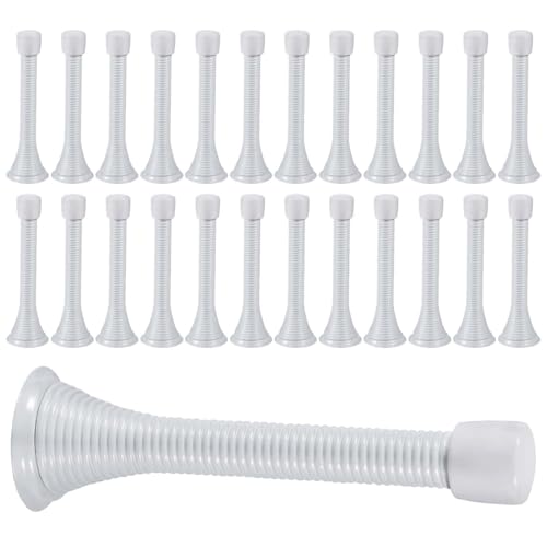 KISEER 24 Pack Spring Door Stops 3 14 Inch Flexible Heavy Duty Spring Door Stopper with RustProof Screw Rubber Bumper Tips White - Image 1