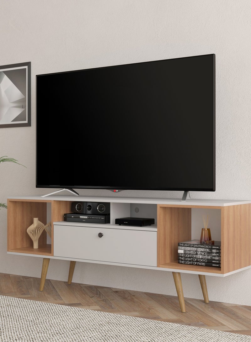 Tecnomobili TV  Table  60"/65" w/ Storage. White/Almond Color 160x38.7x62 cm  - Image 1