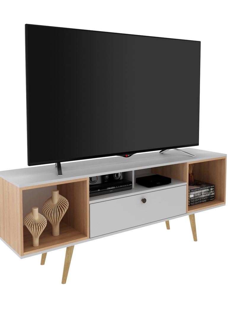 Tecnomobili TV  Table  60"/65" w/ Storage. White/Almond Color 160x38.7x62 cm  - Image 2
