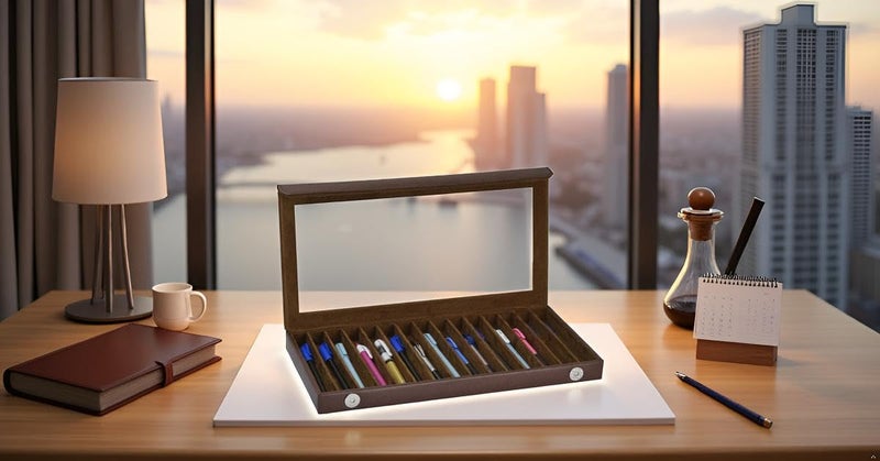 essart Faux Leather Pen Transparent Display Organizer Box for 15 pens in Snakebit-Brown Color - Image 2