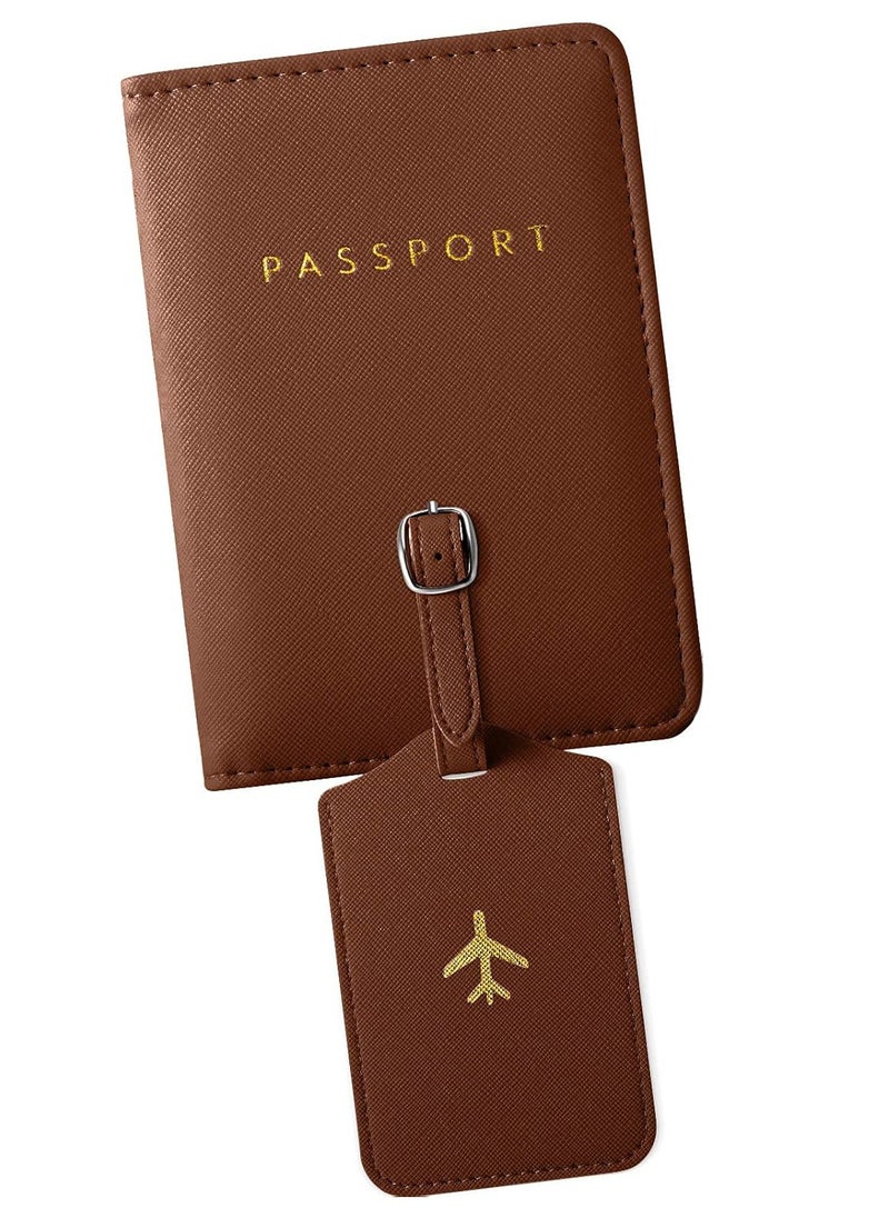 Beauenty Passport Covers and Luggage Tags, Passport Holder Travel Suitcase Tag (Brown)  - Image 1