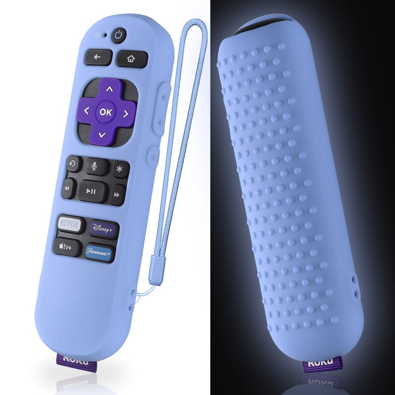 AKSHFETH Silicone Case for Roku Express 4K+ Voice Remote RCA1R, Roku Voice Remote Cover RC-GZ1 Roku Streaming Stick 4K Silicone Sleeve with Lanyard(Glow Blue) - Image 1