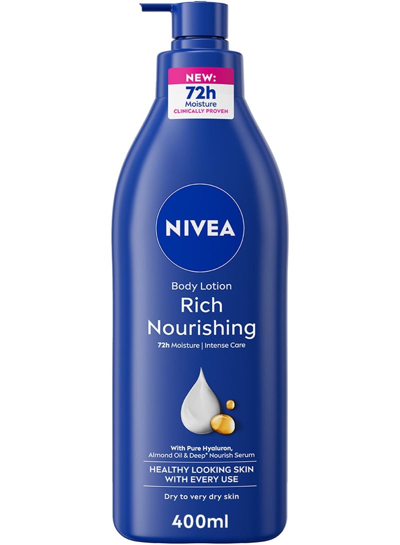 نيفيا NIVEA Body Lotion for Dry to Very Dry Skin, Rich Nourishing with Pure Hyaluron, 72H Intense Moisture, 400ml - Image 1