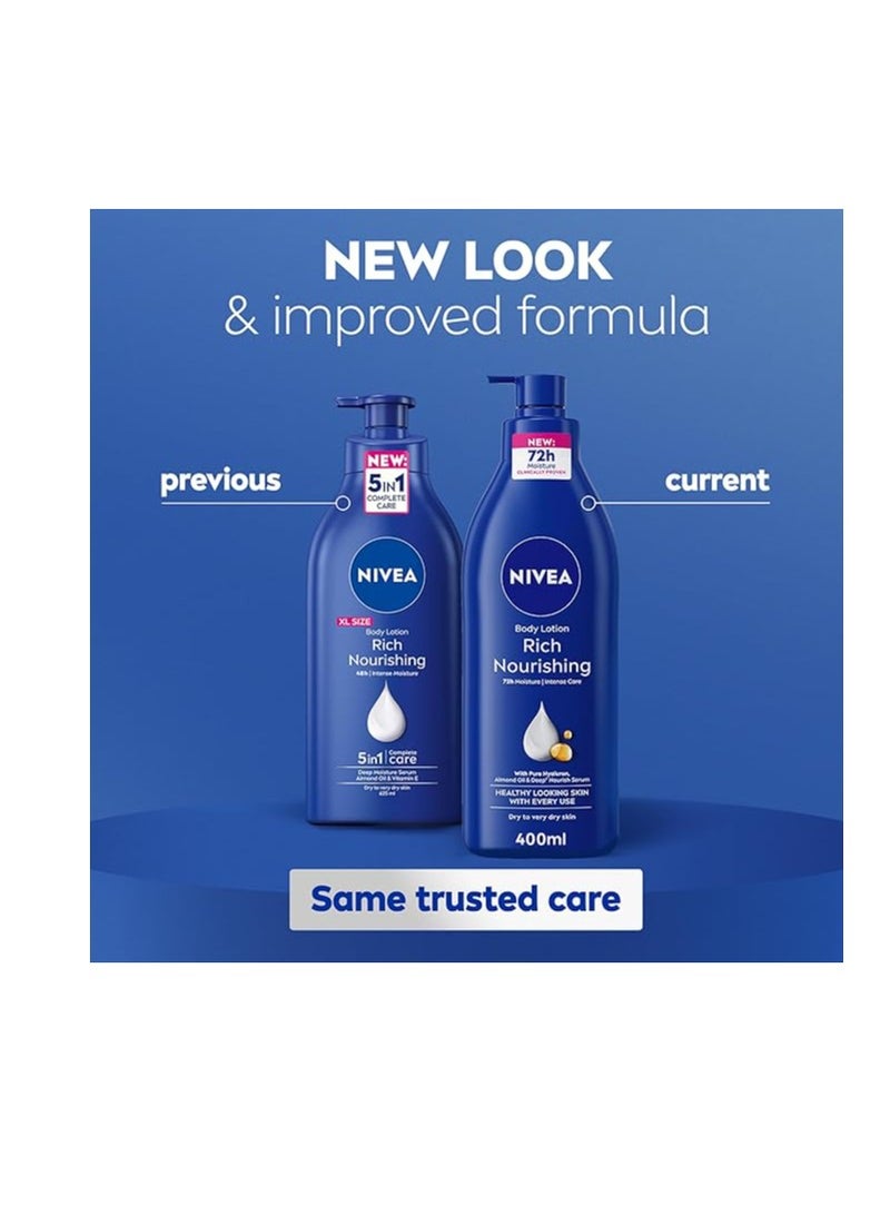 نيفيا NIVEA Body Lotion for Dry to Very Dry Skin, Rich Nourishing with Pure Hyaluron, 72H Intense Moisture, 400ml - Image 3