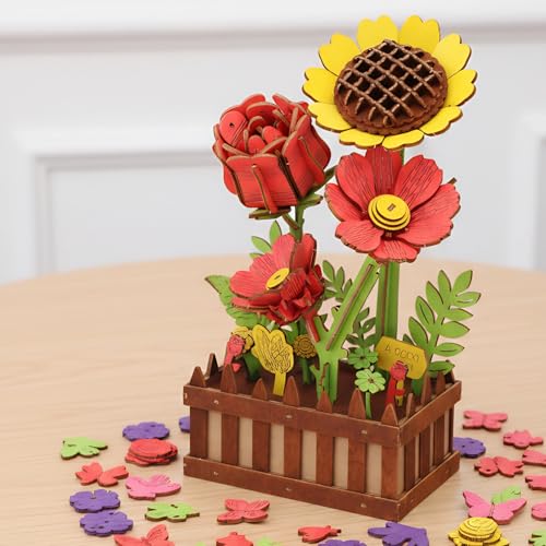Gueiddi 3D Wooden Flowers Puzzle DIY Flowers Craft Model Kit Building Set 3D Wooden Puzzles for Adults and Lovers Nature EnthusiastsWooden Flowers - Image 5