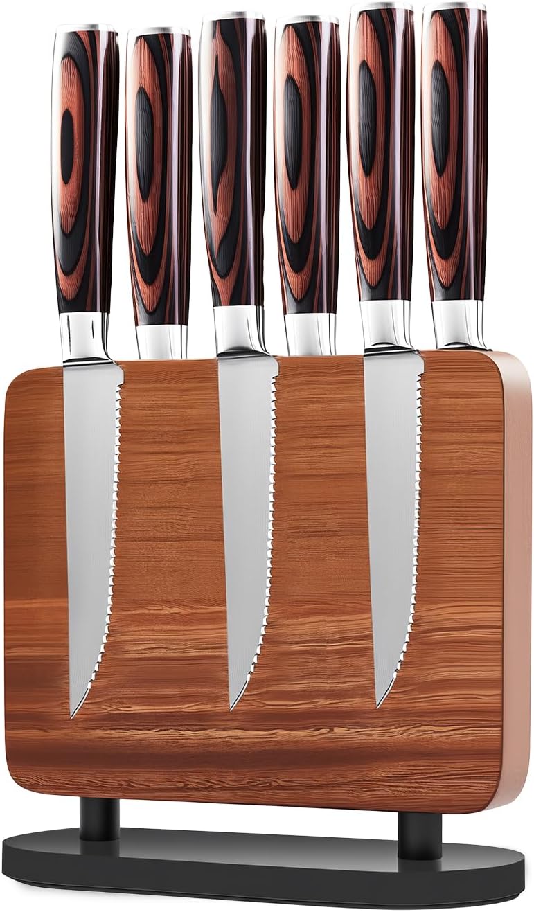 iutgin 6-Piece Serrated Steak Knife Set with Magnetic Knife Holder, Japanese High-Carbon Stainless Steel Steak Knife & Double-Sided Magnetic Knives Stand for Kitchen Counter - Image 1