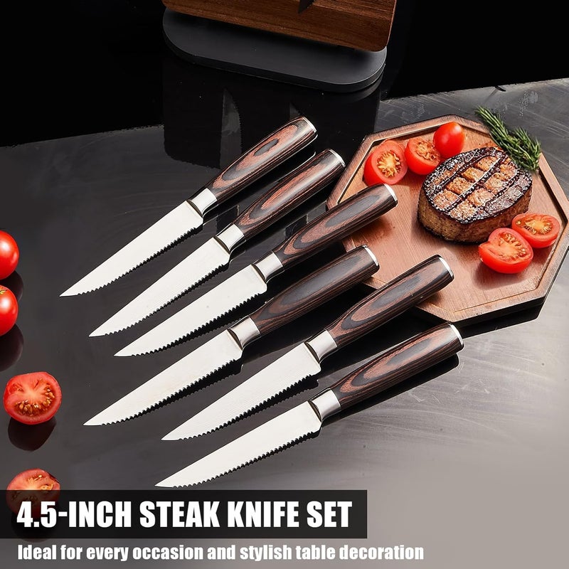 iutgin 6-Piece Serrated Steak Knife Set with Magnetic Knife Holder, Japanese High-Carbon Stainless Steel Steak Knife & Double-Sided Magnetic Knives Stand for Kitchen Counter - Image 4