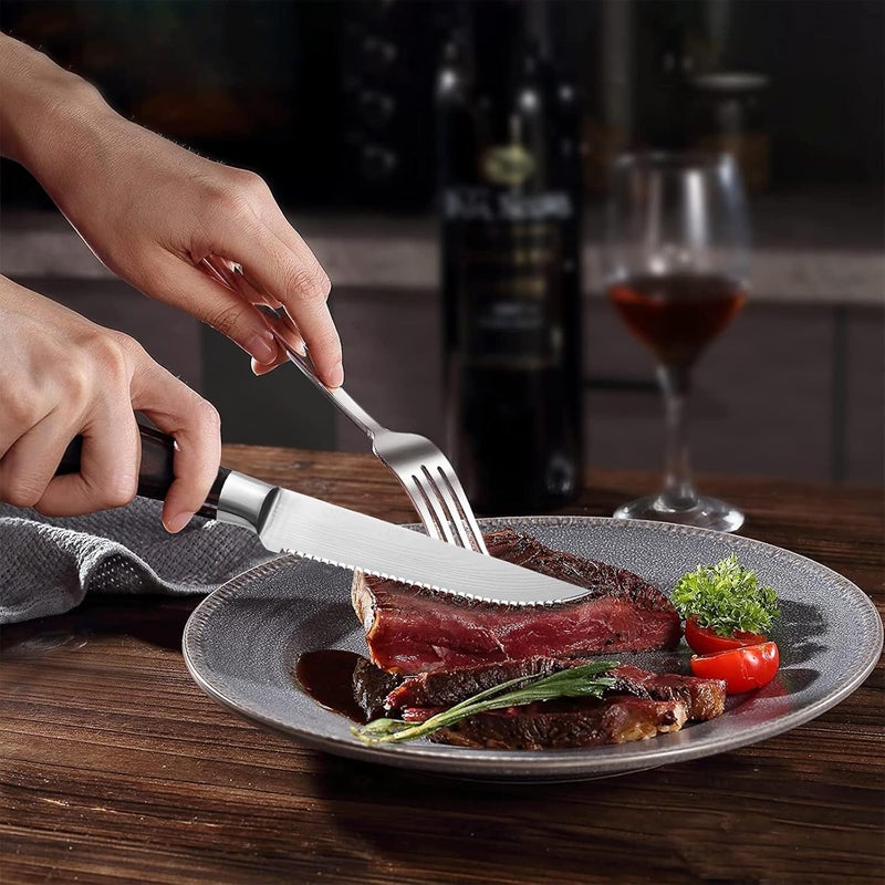 iutgin 6-Piece Serrated Steak Knife Set with Magnetic Knife Holder, Japanese High-Carbon Stainless Steel Steak Knife & Double-Sided Magnetic Knives Stand for Kitchen Counter - Image 2