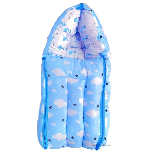 Infans Mini Cloud Mega 3 in 1 Baby's Cotton Bed Cum Carry Bed Printed Baby Sleeping Bag-Baby Bed-Infant Portable for Unisex Easily Portable, Light Weight Carry for New Born 4-8 Months Old (Blue) - Image 1