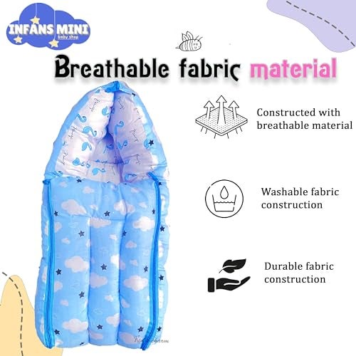 Infans Mini Cloud Mega 3 in 1 Baby's Cotton Bed Cum Carry Bed Printed Baby Sleeping Bag-Baby Bed-Infant Portable for Unisex Easily Portable, Light Weight Carry for New Born 4-8 Months Old (Blue) - Image 5