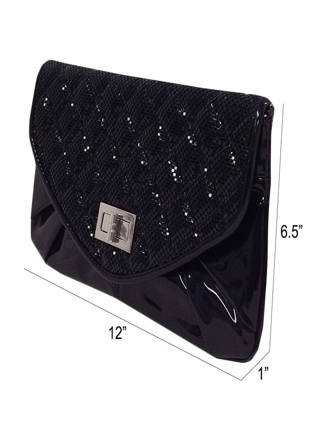 JNB Mesh Patent Envelope Clutch, Black - Image 3