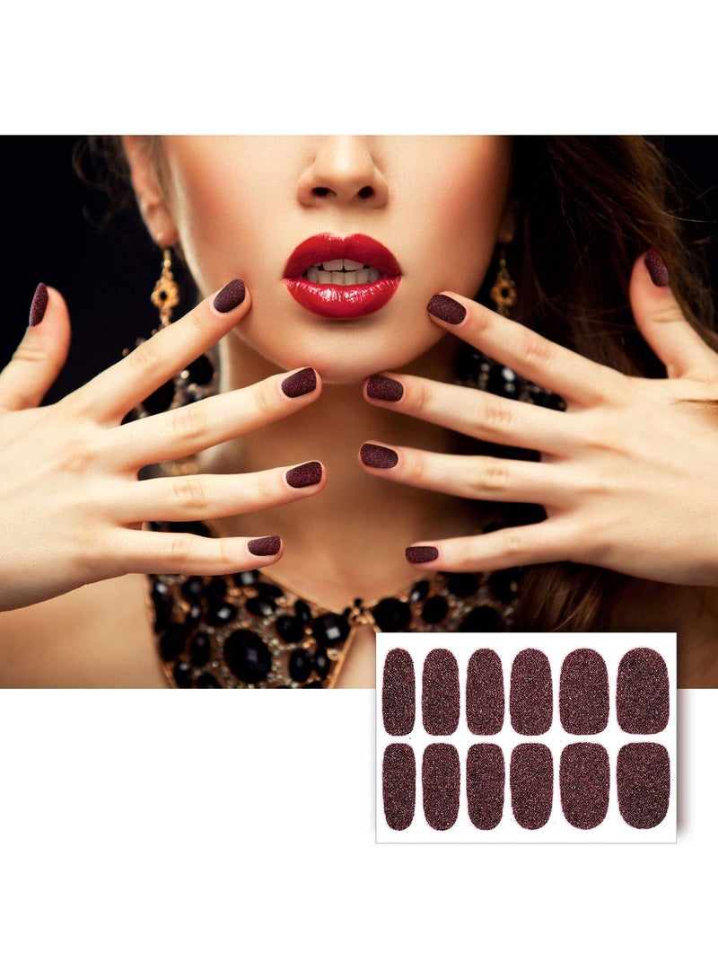 SOLARAE Glitter Nail Wraps Nail Polish Stickers Self-Adhesive Nail Design Decals Strips in Solid Colors with 2 Pieces Nail File for Women Girls DIY Manicure Nail Design Decoration 16 Sheets Retro Color - Image 2