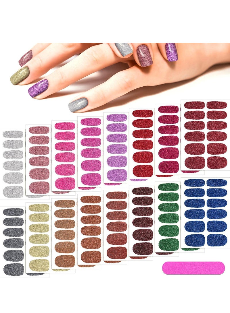 SOLARAE Glitter Nail Wraps Nail Polish Stickers Self-Adhesive Nail Design Decals Strips in Solid Colors with 2 Pieces Nail File for Women Girls DIY Manicure Nail Design Decoration 16 Sheets Retro Color - Image 1