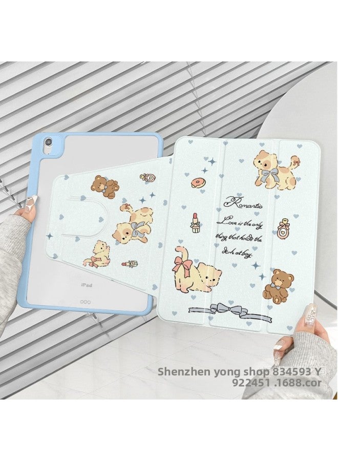 【720 ° Three-fold Rotation】 Suitable For Ipad10 Protective Cover Anti-fall Kitten With Pen Slot Air2024 New-Color:【blue Edge-720 Rotation- 70% Off Acrylic + Pen Tray】 V4037 Donut Kitten-Applicable Models:Ipad Air1/air2 ( 9.7inch )