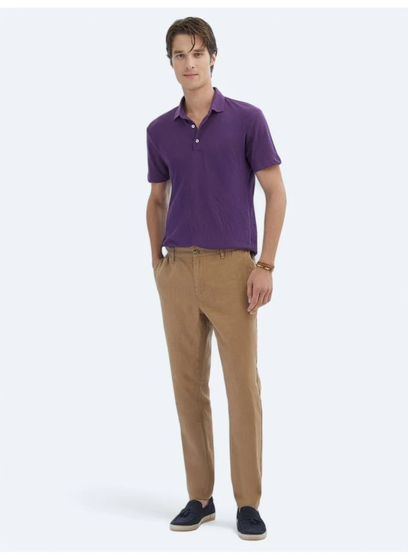 Kip Purple Plain Polo Collar Cotton Blend T-Shirt