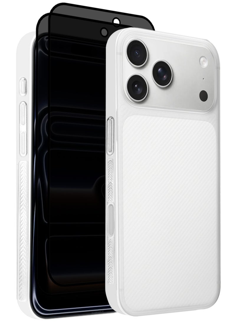 3Packs Case Cover for iPhone 17 Pro Max, Air Skin Line Design Back Cover, Sturdy Durable Ultra-Thin Case, Drop Protection Cover Clear with Two Privacy Screen Protectors - White