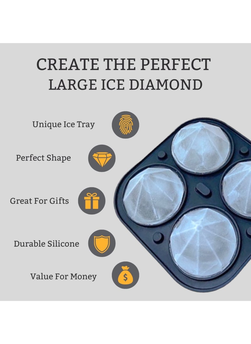 SPRINGWELL - Ice Cube Tray, Large Diamond Ice Cube Mold for Drinks, Cocktail, BPA Free Silicone Ice Maker with Built-in Funnel, Easy Fill and Release Ice Trays for Freezer, Makes 4, 2 inch Diamonds - Image 1