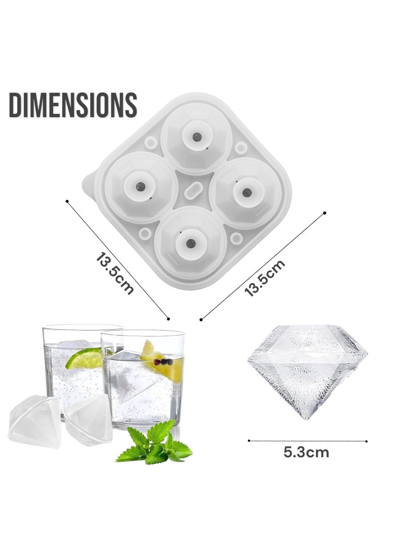 SPRINGWELL - Ice Cube Tray, Large Diamond Ice Cube Mold for Drinks, Cocktail, BPA Free Silicone Ice Maker with Built-in Funnel, Easy Fill and Release Ice Trays for Freezer, Makes 4, 2 inch Diamonds - Image 1