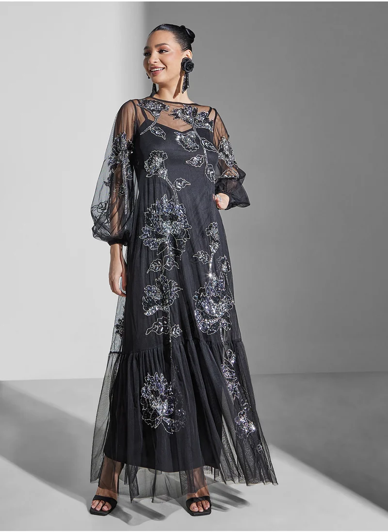 مايا Floral Embellished Dress