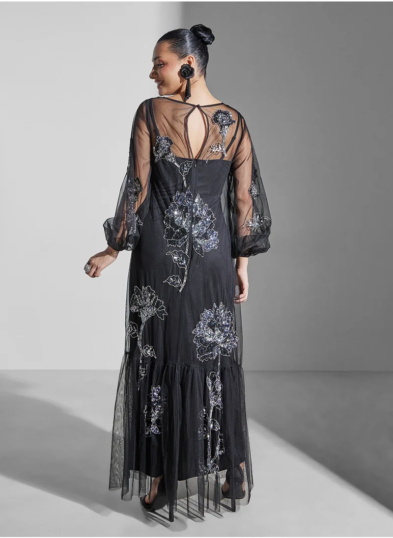 مايا Floral Embellished Dress