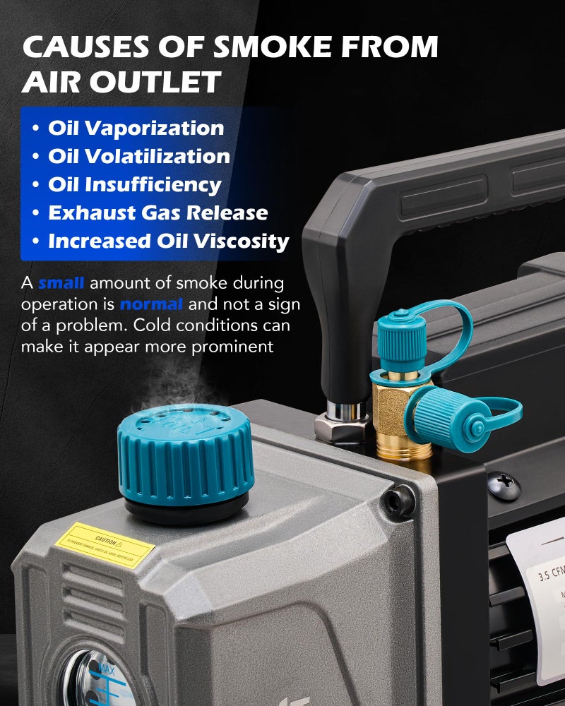 Orion Motor Tech Vacuum Pump, 3.5 cfm 1/4 hp HVAC Single Stage Vacuum Pump for R12 R22 R134a R410a R502, Auto AC Vacuum Pump Kit for Automotive Air Conditioner Resin Degassing & More, Oil Included - Image 5