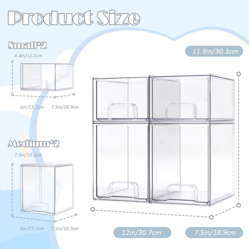 zebrater Baby Bottle Organizer-4 Pack Stackable Storage Drawers, Baby Organizers and Storage with Hooks, Clear Acrylic Multipurpose Bottle Storage for Countertop,Kitchen,Cabinet,Vanity,Bathroom - Image 3