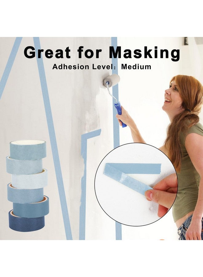 وولاين مجموعة من 6 لفات من شريط واشي الأزرق، 6 ألوان متدرجة، شريط لاصق بلون سادة، شريط زخرفي للحرف اليدوية ودفتر القصاصات والمجلات ومستلزمات تغليف الهدايا، بطول 60 قدمًا - Image 4